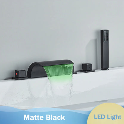 Bronze Black Waterfall Bathtub Faucet Led Light Bathtub Shower Mixer Set Deck Mounted 5Pc Widespread Bath Tub Sink Faucet